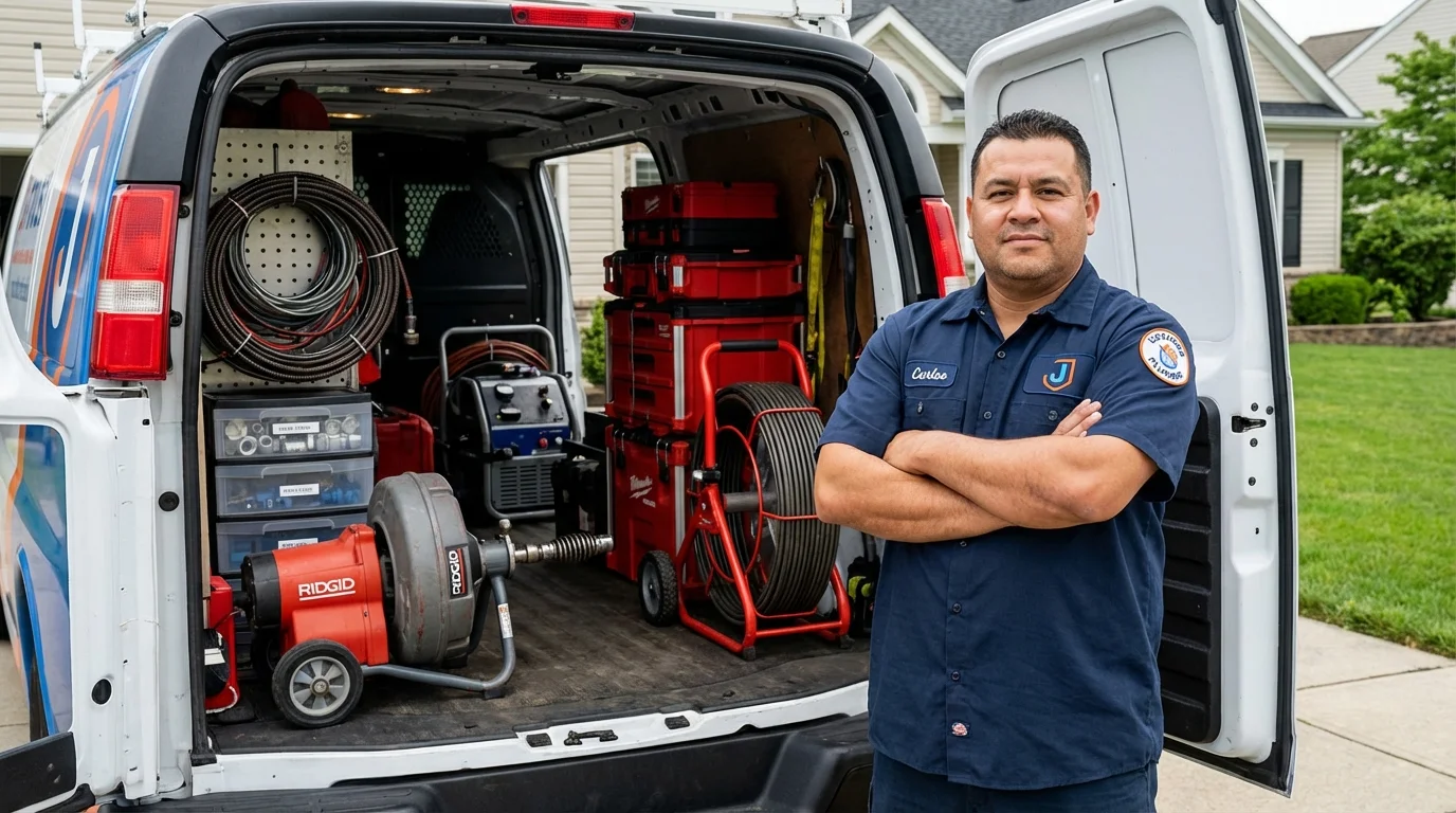 Professional drain cleaning equipment and Johns Plumbing LLC plumber in Pilot Point