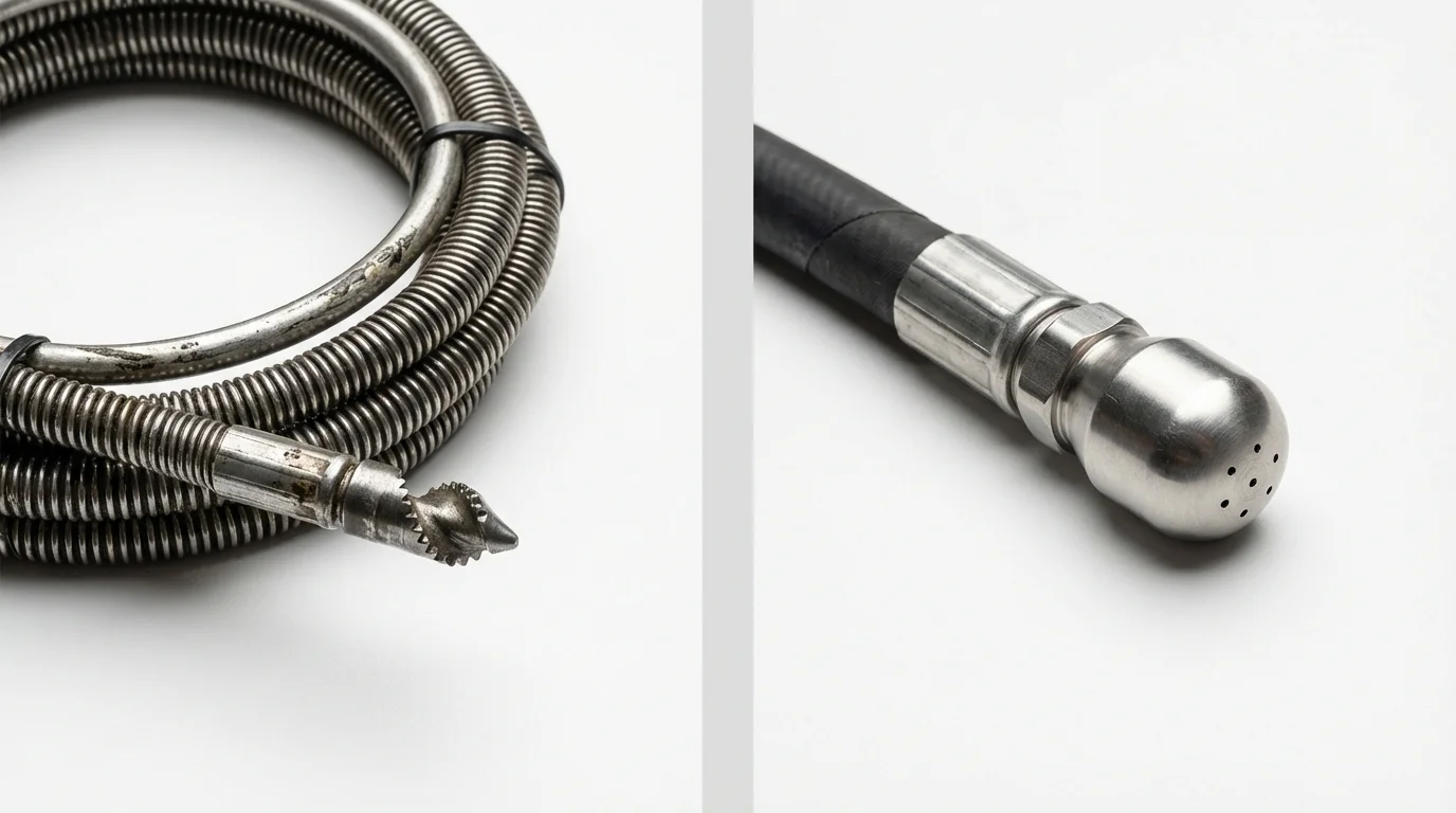 Drain snake cable and hydro jetting nozzle used for drain cleaning in Pilot Point, TX