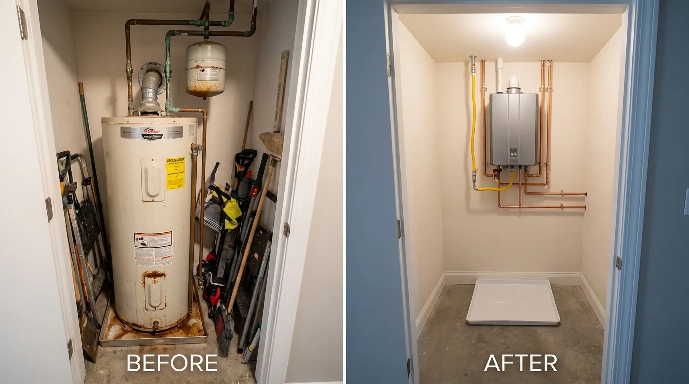 Tank water heater versus wall-mounted tankless unit comparison for Pilot Point, TX homeowners