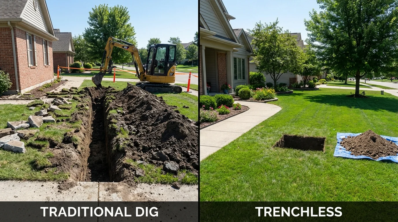 Trenchless sewer repair with minimal yard damage versus traditional excavation in Pilot Point, TX